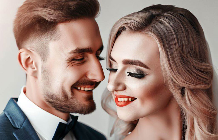 Stunning wedding photo retouching with natural edit and clean background.