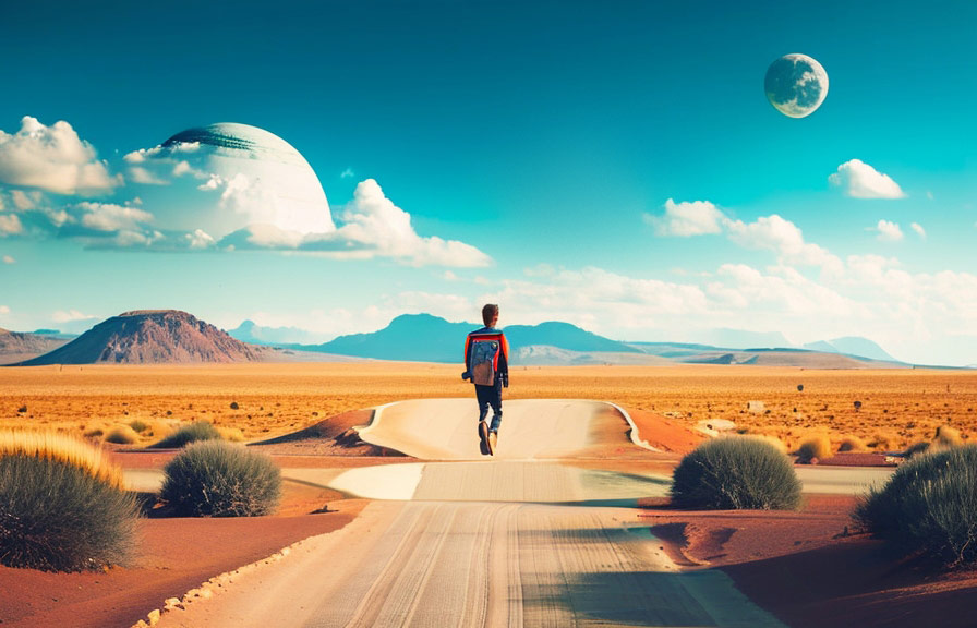 Surreal landscape with giant camera