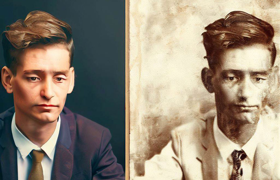 Professional photo restorer repairing and restoring old photographs