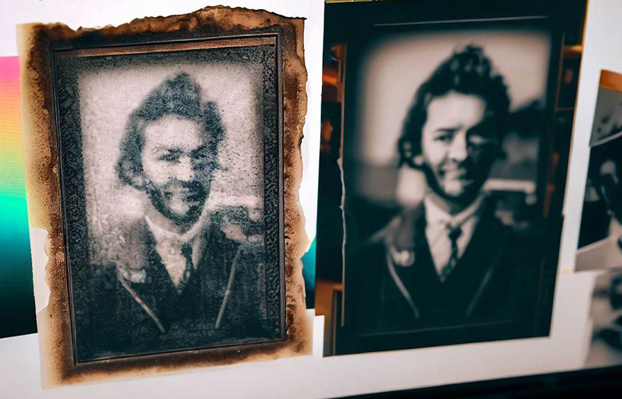 Old photo restoration on computer screen
