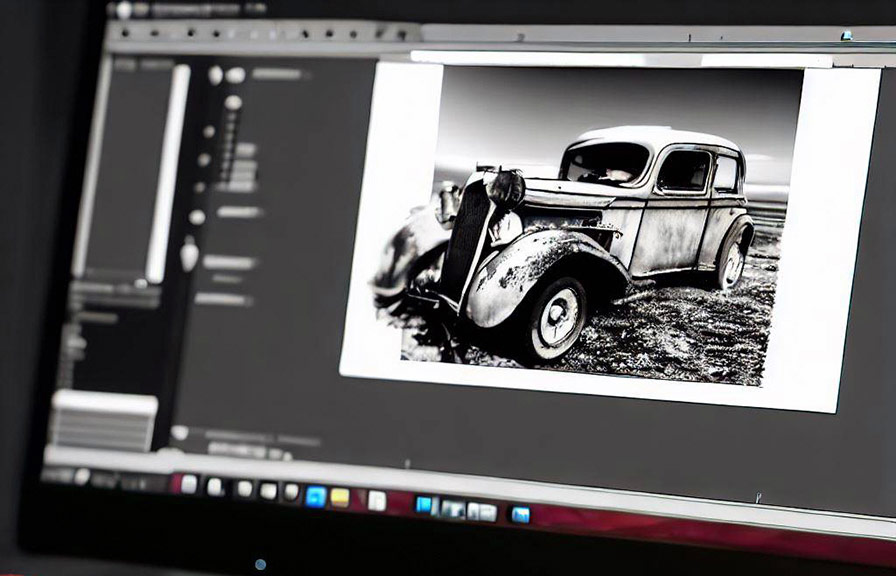 Person using computer to colorize old black and white photograph