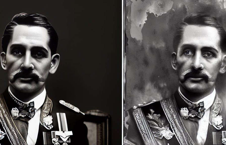 Restored torn black and white photo