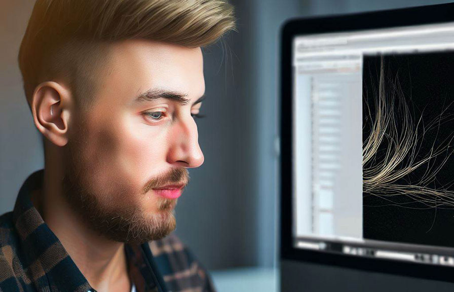 Person using photo editing software to remove stray hair from a photo