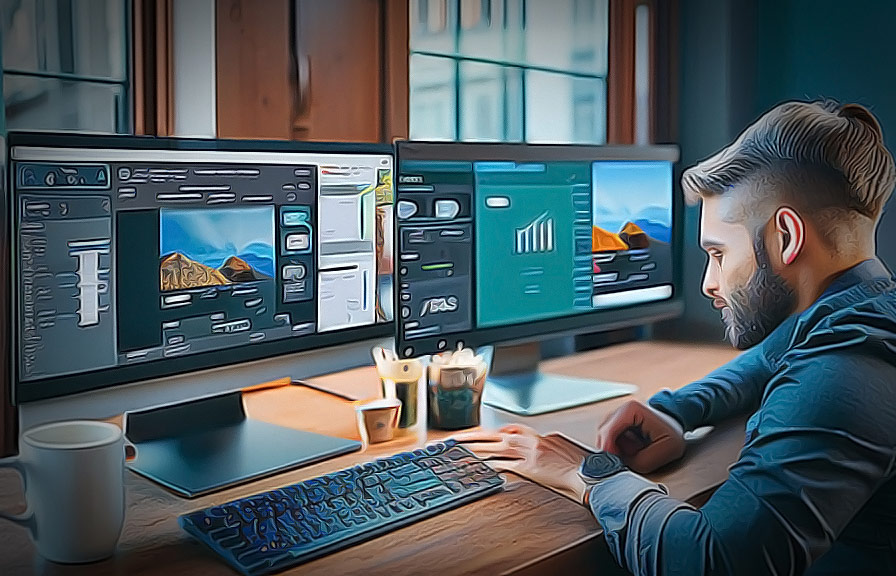 Person comparing prices of photo retouching services