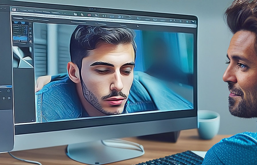 Person editing a portrait photo on a computer screen