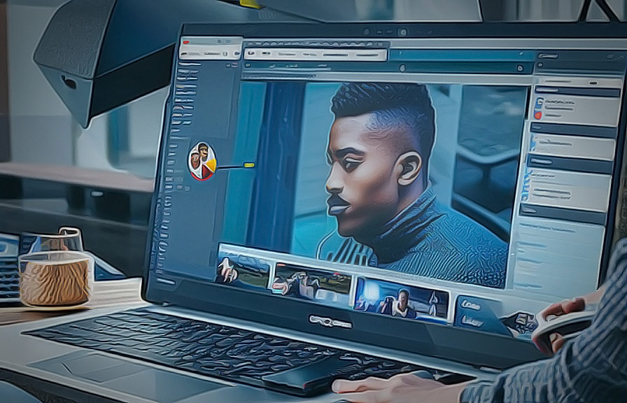 Photo retouching on a computer screen