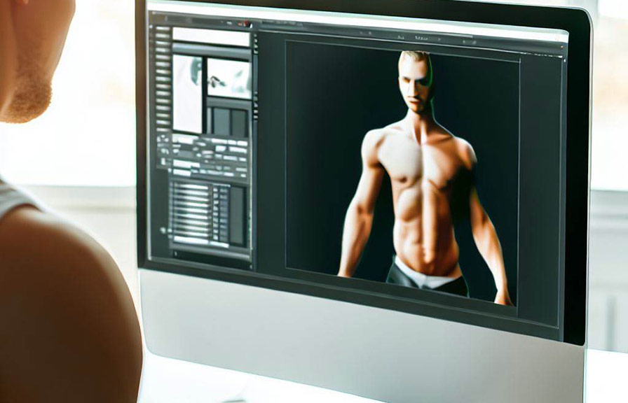 Person using Adobe Photoshop for body photo editing