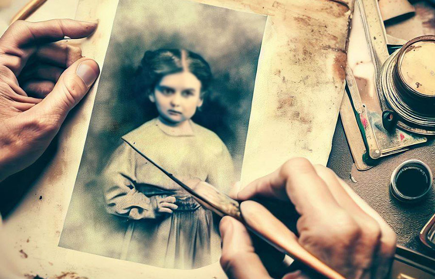 Vintage photo retouching by hand