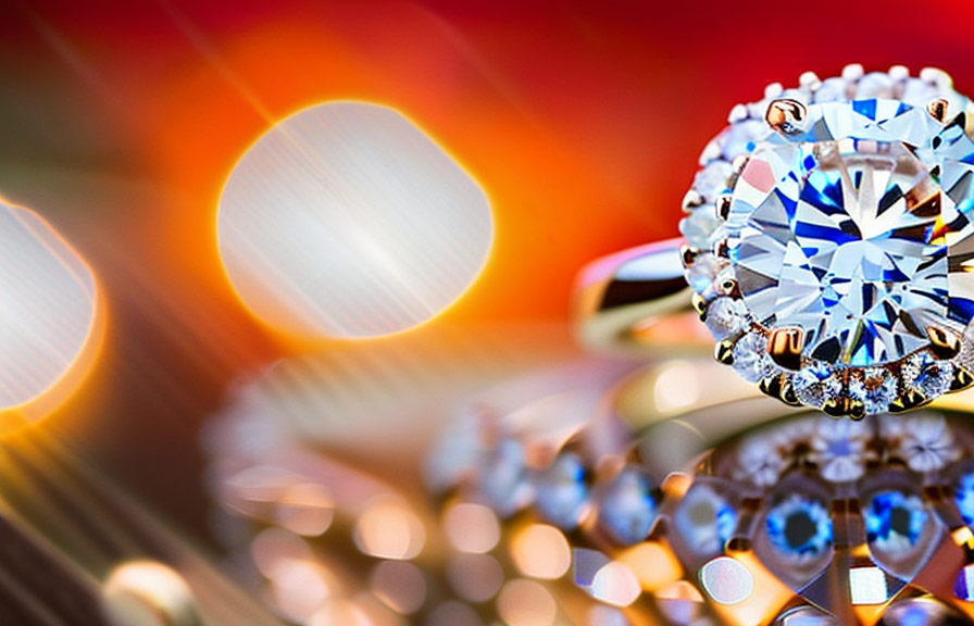 Close-up of diamond ring sparkling in light