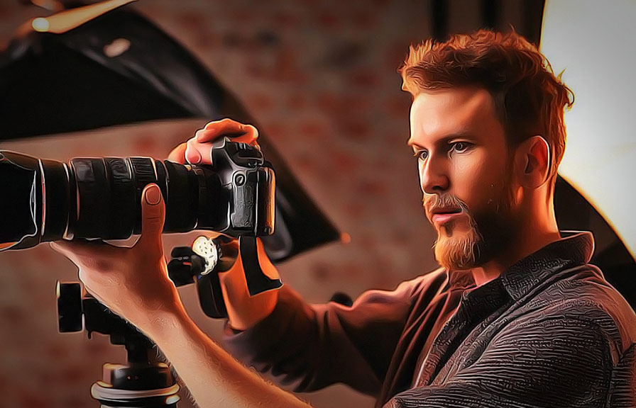 Photographer taking product photo with professional setup