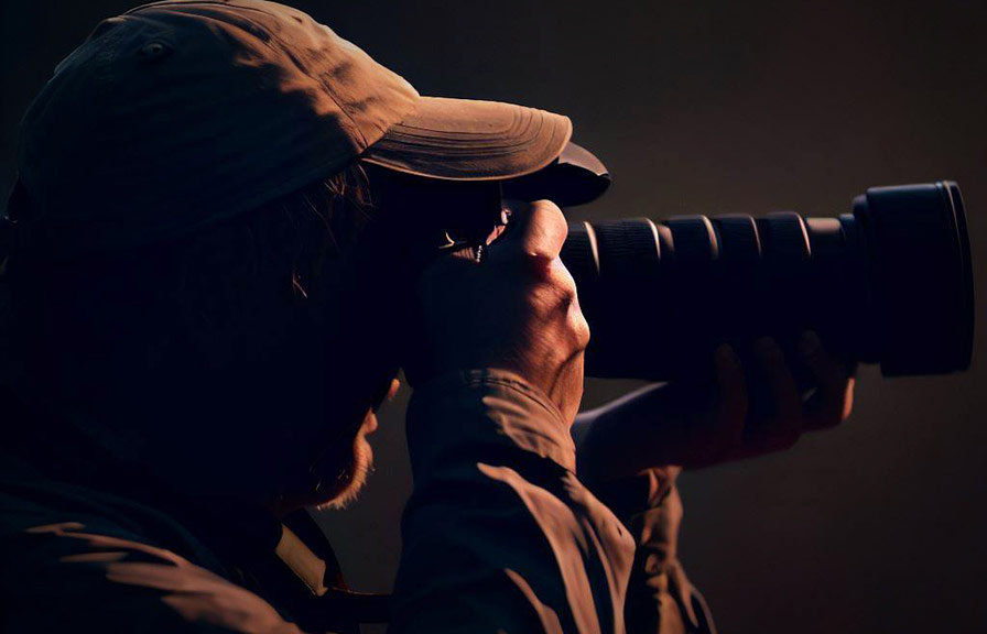 Wildlife photographer taking a photo in low light conditions