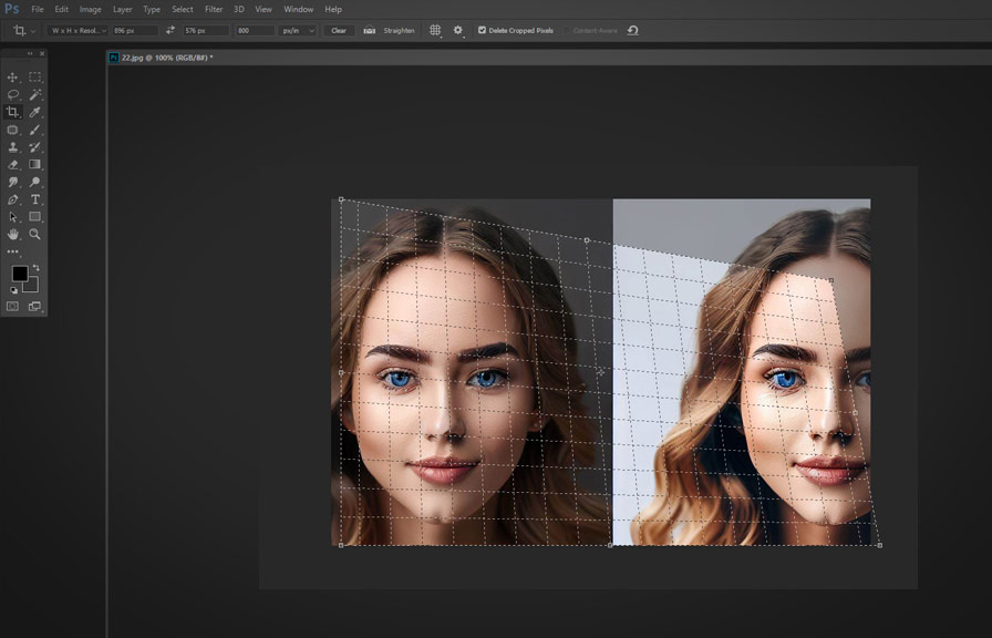 Photo being corrected using the Perspective Crop Tool in Photoshop